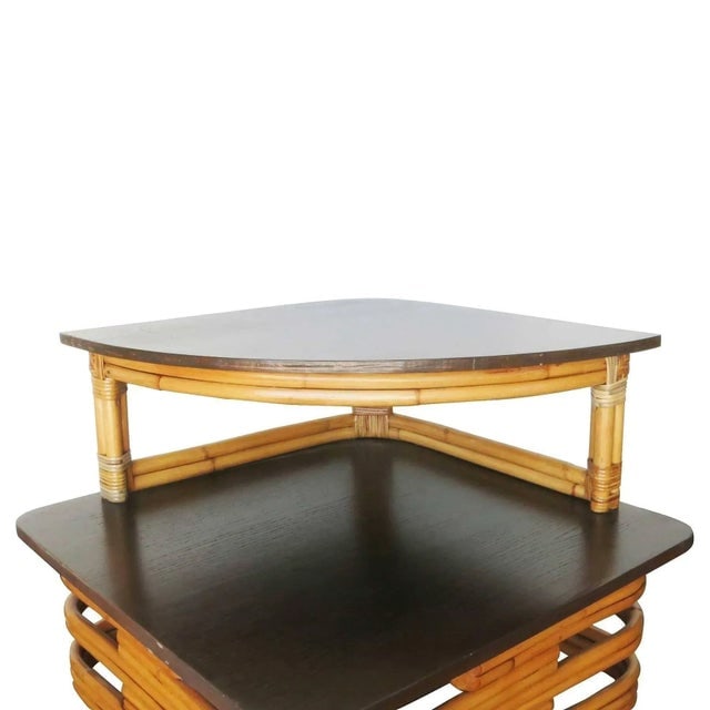 1950s Restored Stacked Rattan & Mahogany Corner Side Side Table - 7
