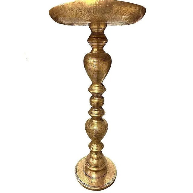 1940s Hand Etched Brass Moroccan Floor Candle Holders, Pair - 4