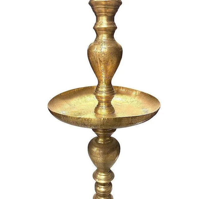 1940s Hand Etched Brass Moroccan Floor Candle Holders, Pair - 5