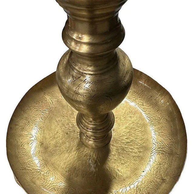 1940s Hand Etched Brass Moroccan Floor Candle Holders, Pair - 7