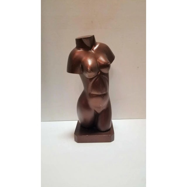 Mid Century Female Figure Bust Wood Carving in Bronze Finish - 2