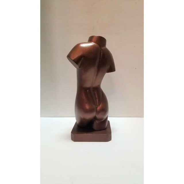 Mid Century Female Figure Bust Wood Carving in Bronze Finish - 3