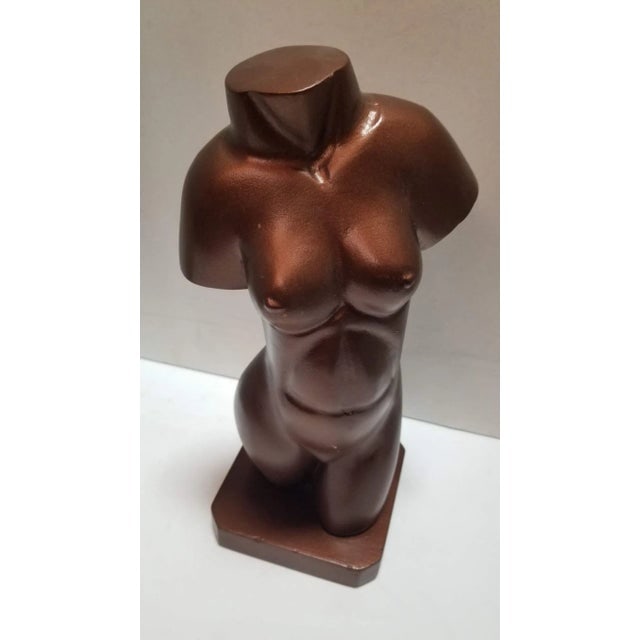 Mid Century Female Figure Bust Wood Carving in Bronze Finish - 5