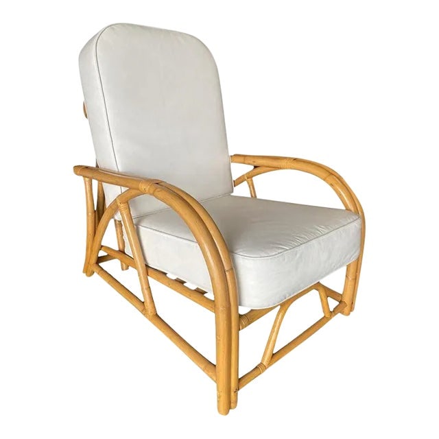 Restored 1940's Transition Rattan Recliner Lounge Chair: Title: Restored 1940's Transition Rattan Recliner Lounge Chair Description: Two-strand "1940s Transition" rattan lounge chair. The chair features an arm style that flows simultaneously into the