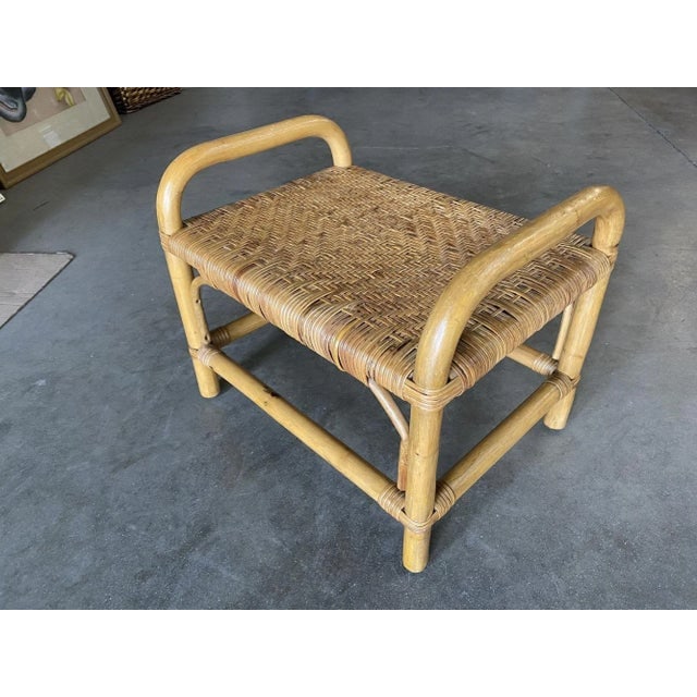 Restored Rattan Staple Stool With Woven Wicker Seat - 2