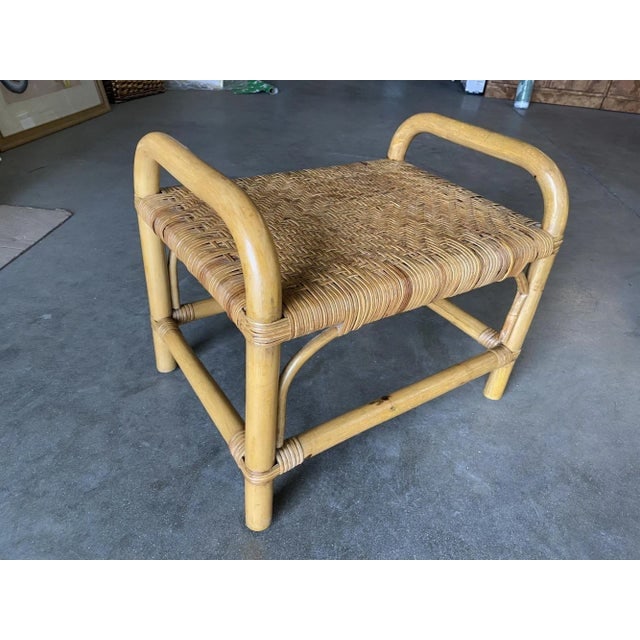 Restored Rattan Staple Stool With Woven Wicker Seat - 4