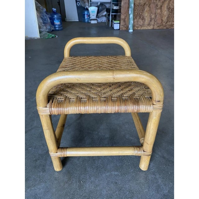 Restored Rattan Staple Stool With Woven Wicker Seat - 5