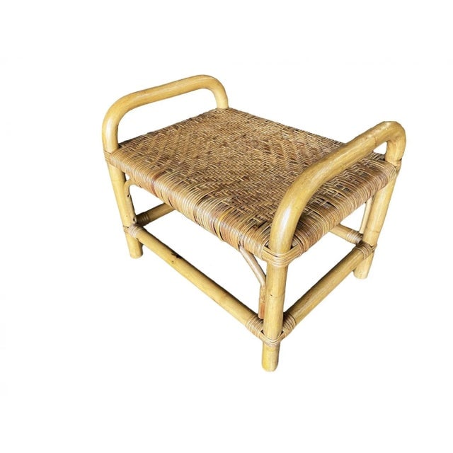 Restored Rattan Staple Stool With Woven Wicker Seat - 7