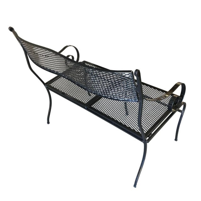 1950s Woodard Wrought Iron Mesh Loveseat Bench - 4