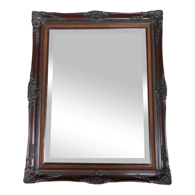 1980s Victorian Style Baroque Embellished Cherry Wood Beveled Wall Mirror (1 of 5)