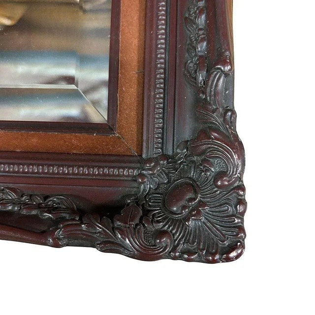 1980s Victorian Style Baroque Embellished Cherry Wood Beveled Wall Mirror - 5