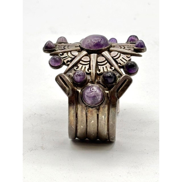 1940's Taxco William Spratling Silver With Amethyst Sun Motif Cuff Bracelet - 11