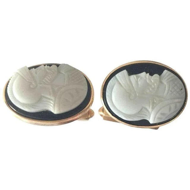 1950s Hand Carved Shell "Knight" Cameo Cufflinks in 14-Karat Gold With Bullet Back Clasp - Set of 2 - 4