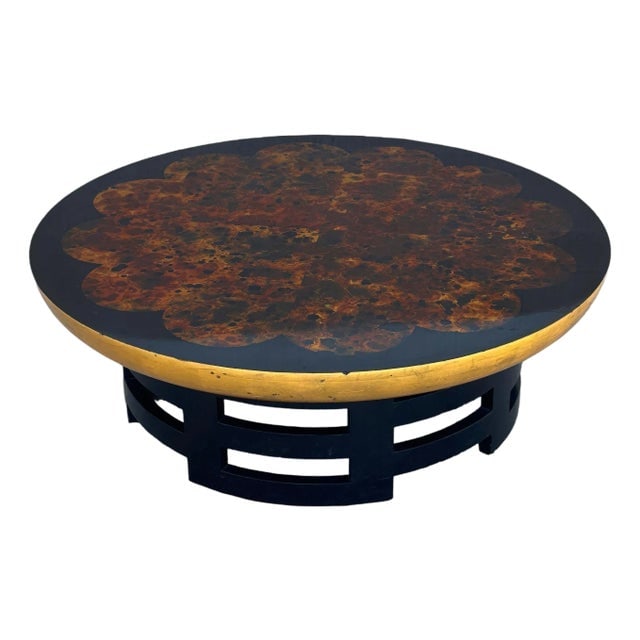 Muller & Barringer for Kittinger Coffee Table With Lacquer Top, Circa 1950: Title: Muller & Barringer for Kittinger Coffee Table With Lacquer Top, Circa 1950 Description: Asian inspired coffee table with black sculpted base and black lacquer top by Muller and Barringer for Ki