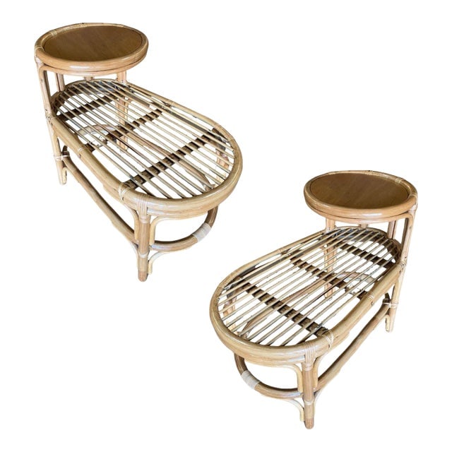 Restored Single Strand Rattan Side Table W/ Grill Top, Pair (1 of 10)