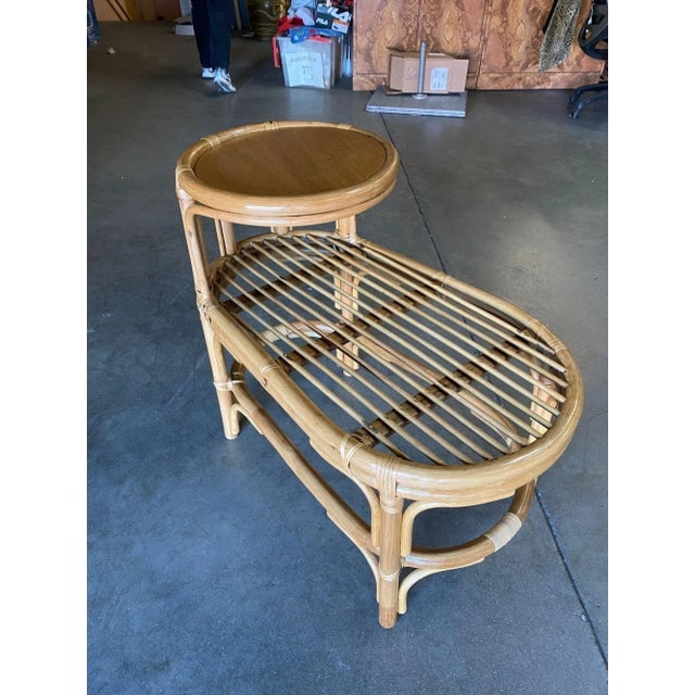 Restored Single Strand Rattan Side Table W/ Grill Top, Pair - 2