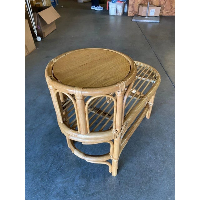 Restored Single Strand Rattan Side Table W/ Grill Top, Pair - 3