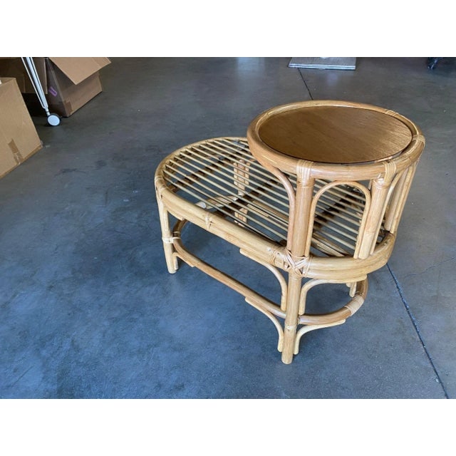 Restored Single Strand Rattan Side Table W/ Grill Top, Pair - 7
