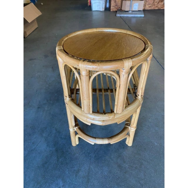 Restored Single Strand Rattan Side Table W/ Grill Top, Pair - 8