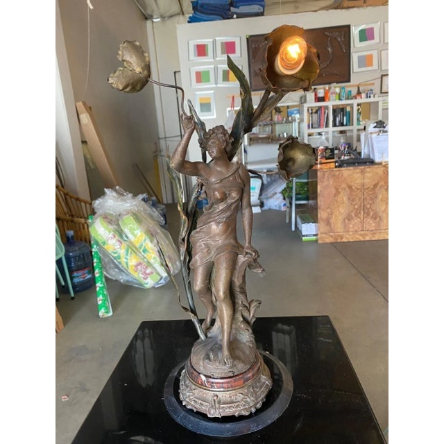 1910s Ernest-Justin Ferrand Female "Coup De Soleil" Zamac Sculpture Table Lamp - 12