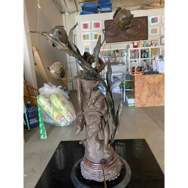 1910s Ernest-Justin Ferrand Female "Coup De Soleil" Zamac Sculpture Table Lamp - 2