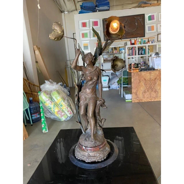 1910s Ernest-Justin Ferrand Female "Coup De Soleil" Zamac Sculpture Table Lamp - 4