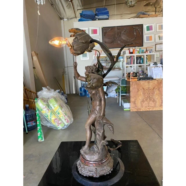 1910s Ernest-Justin Ferrand Female "Coup De Soleil" Zamac Sculpture Table Lamp - 6