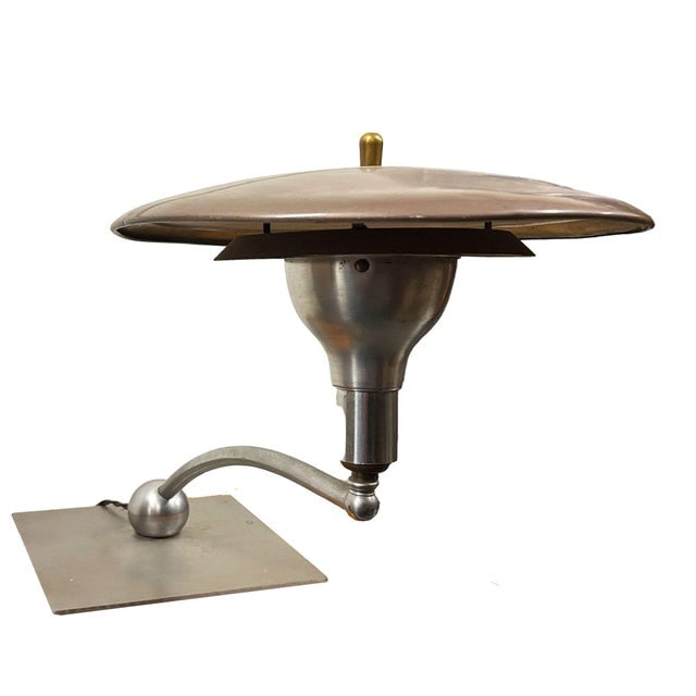 1950s Mid-Century Modern m.g. Wheeler "Sight Light" Brushed Steel Table Lamp W/ Enamel Shade - 2