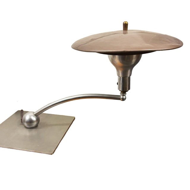 1950s Mid-Century Modern m.g. Wheeler "Sight Light" Brushed Steel Table Lamp W/ Enamel Shade - 3