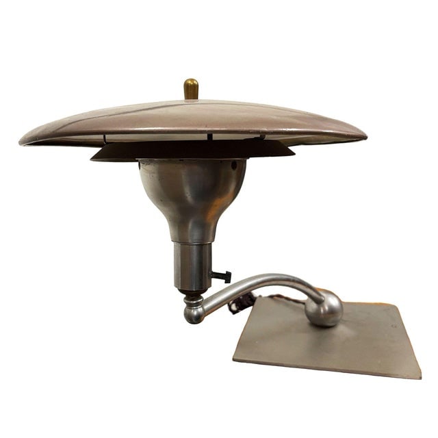 1950s Mid-Century Modern m.g. Wheeler "Sight Light" Brushed Steel Table Lamp W/ Enamel Shade - 4