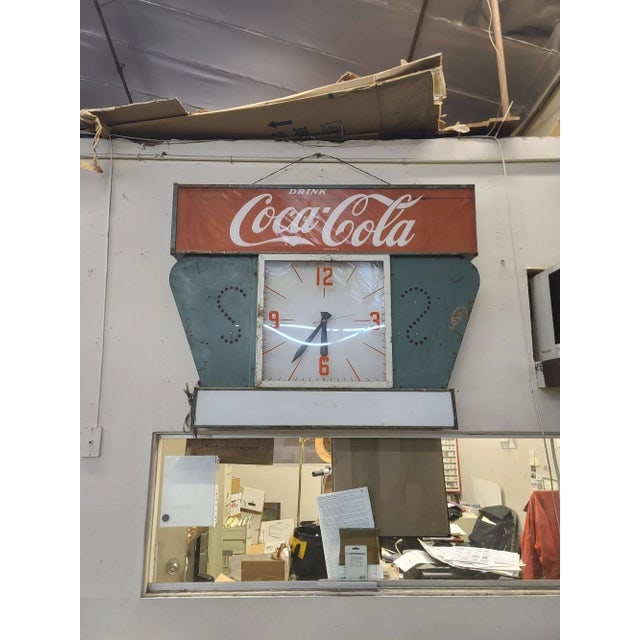 Large 4' Foot Coca-Cola Light Up Steel Marquee Clock, Circa 1960 - 2