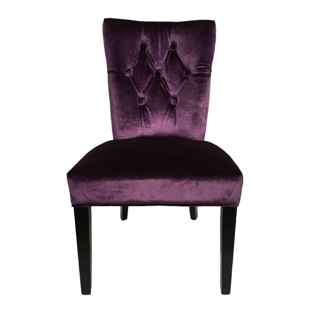 Pair of Vintage Purple Velvet Chairs With Tufted Padded Backrest - 3