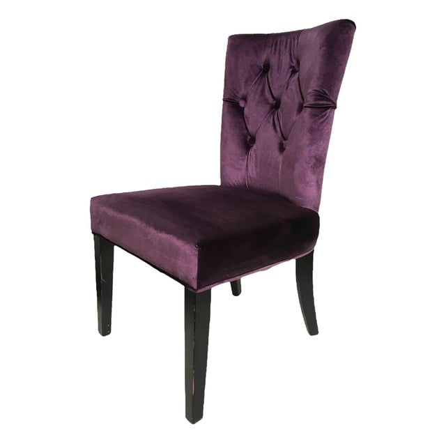 Pair of Vintage Purple Velvet Chairs With Tufted Padded Backrest - 4