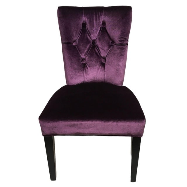 Pair of Vintage Purple Velvet Chairs With Tufted Padded Backrest - 5