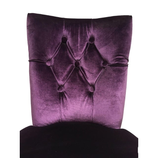 Pair of Vintage Purple Velvet Chairs With Tufted Padded Backrest - 6