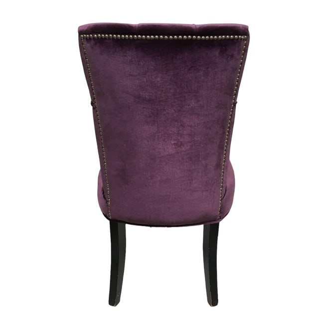 Pair of Vintage Purple Velvet Chairs With Tufted Padded Backrest - 8