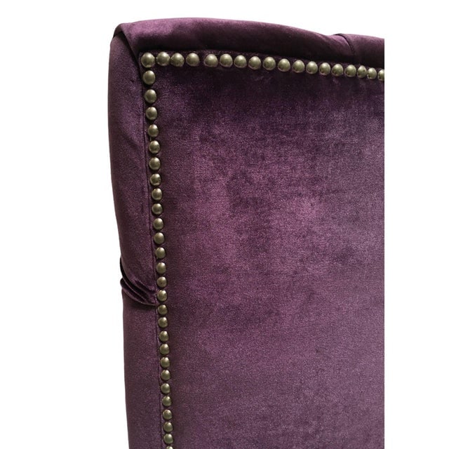 Pair of Vintage Purple Velvet Chairs With Tufted Padded Backrest - 9