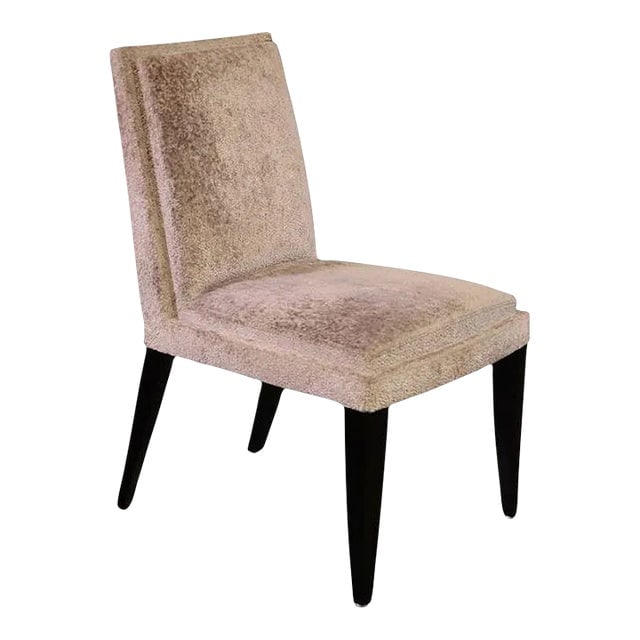 1990s Dakota Jackson Transitional Velvet "Jio" Side Chair: Title: 1990s Dakota Jackson Transitional Velvet "Jio" Side Chair Description: Transitional "Jio" side chair upholstered in beige velvet by Dakota Jackson. The chair features a plush back with quilted 