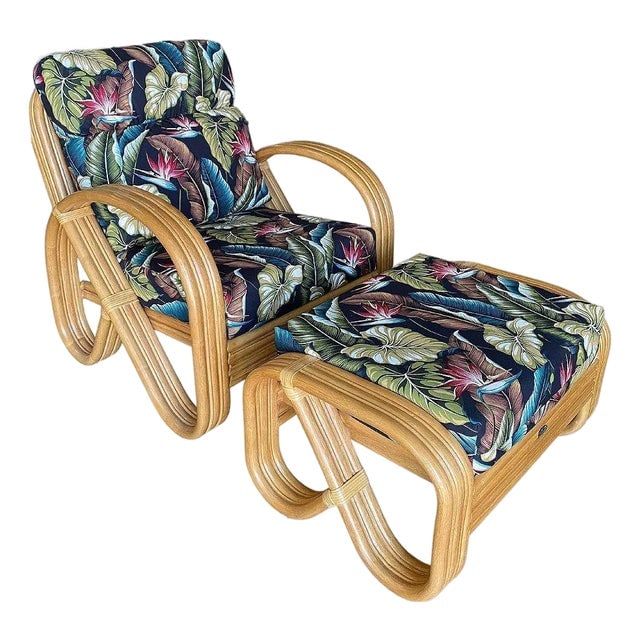 Restored 1990s 3/4 3-Strand Round Pretzel Rattan Lounge Chair With Ottoman (1 of 10)