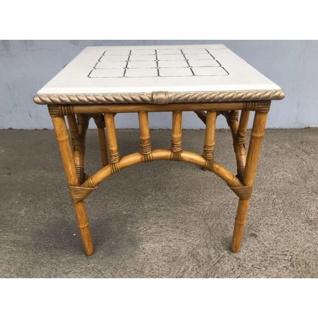 1980s Restored Rattan Center Coffee Table With Solid Resin Top - 2