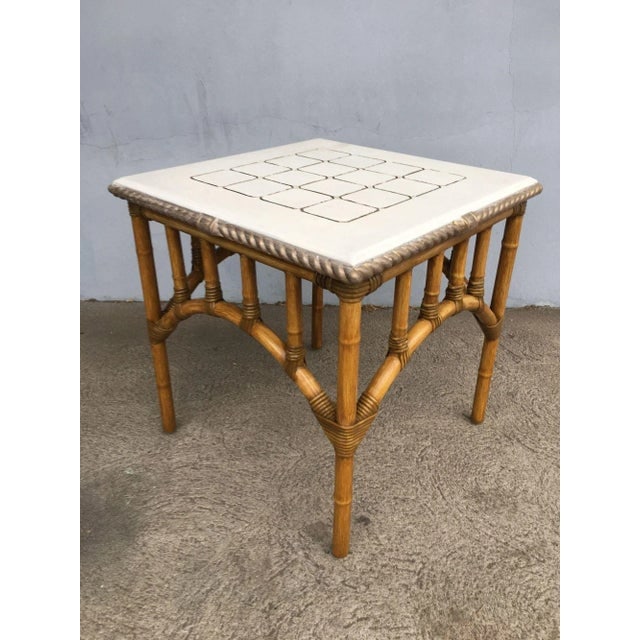 1980s Restored Rattan Center Coffee Table With Solid Resin Top - 3