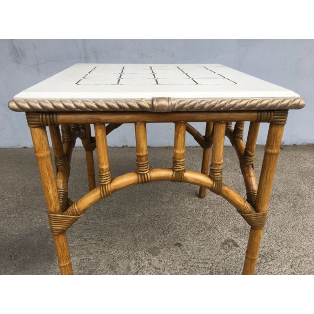 1980s Restored Rattan Center Coffee Table With Solid Resin Top - 4