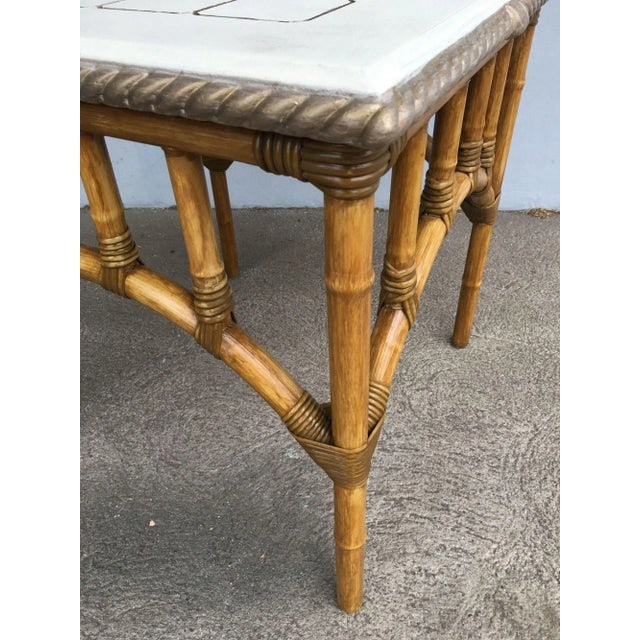 1980s Restored Rattan Center Coffee Table With Solid Resin Top - 5