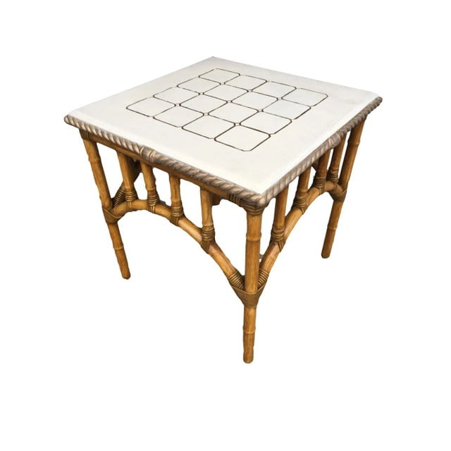 1980s Restored Rattan Center Coffee Table With Solid Resin Top - 7