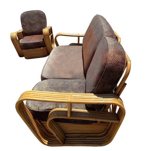 Restored Five-Strand Streamline Square Pretzel Rattan Sofa & Chair Set - 4