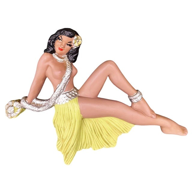 MCM Hawaiian Art Pottery Pin-Up Yellow Hula Girl Wall Sculpture, Pair - 2