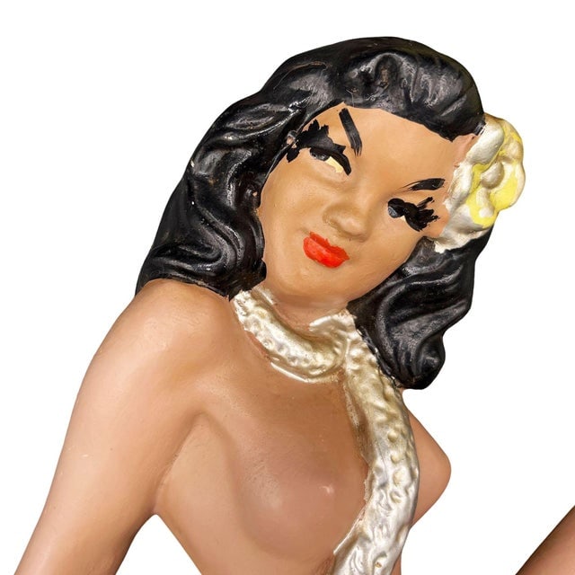 MCM Hawaiian Art Pottery Pin-Up Yellow Hula Girl Wall Sculpture, Pair - 6