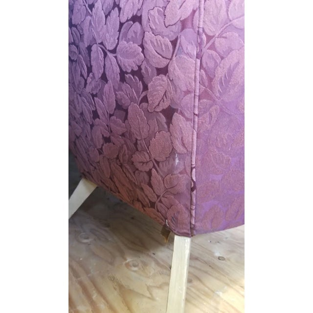 Mid Century Modern Burgundy Leaf Print Wingback Lounge Chairs - a Pair - 8