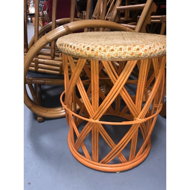 1940s Restored Rattan Orange and Natural Cane Side Table - 2