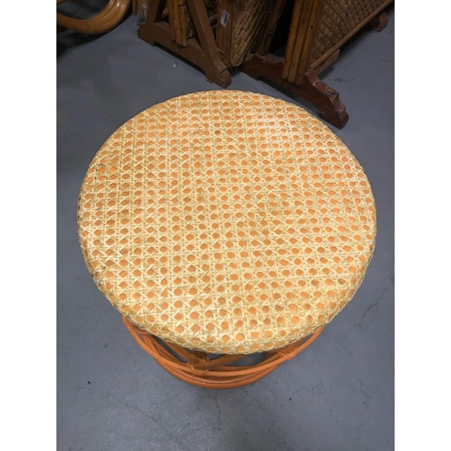 1940s Restored Rattan Orange and Natural Cane Side Table - 3